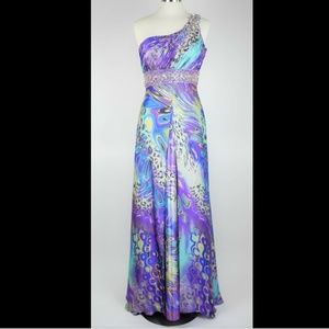 Tony Bowls Purple one shoulder jeweled formal gown